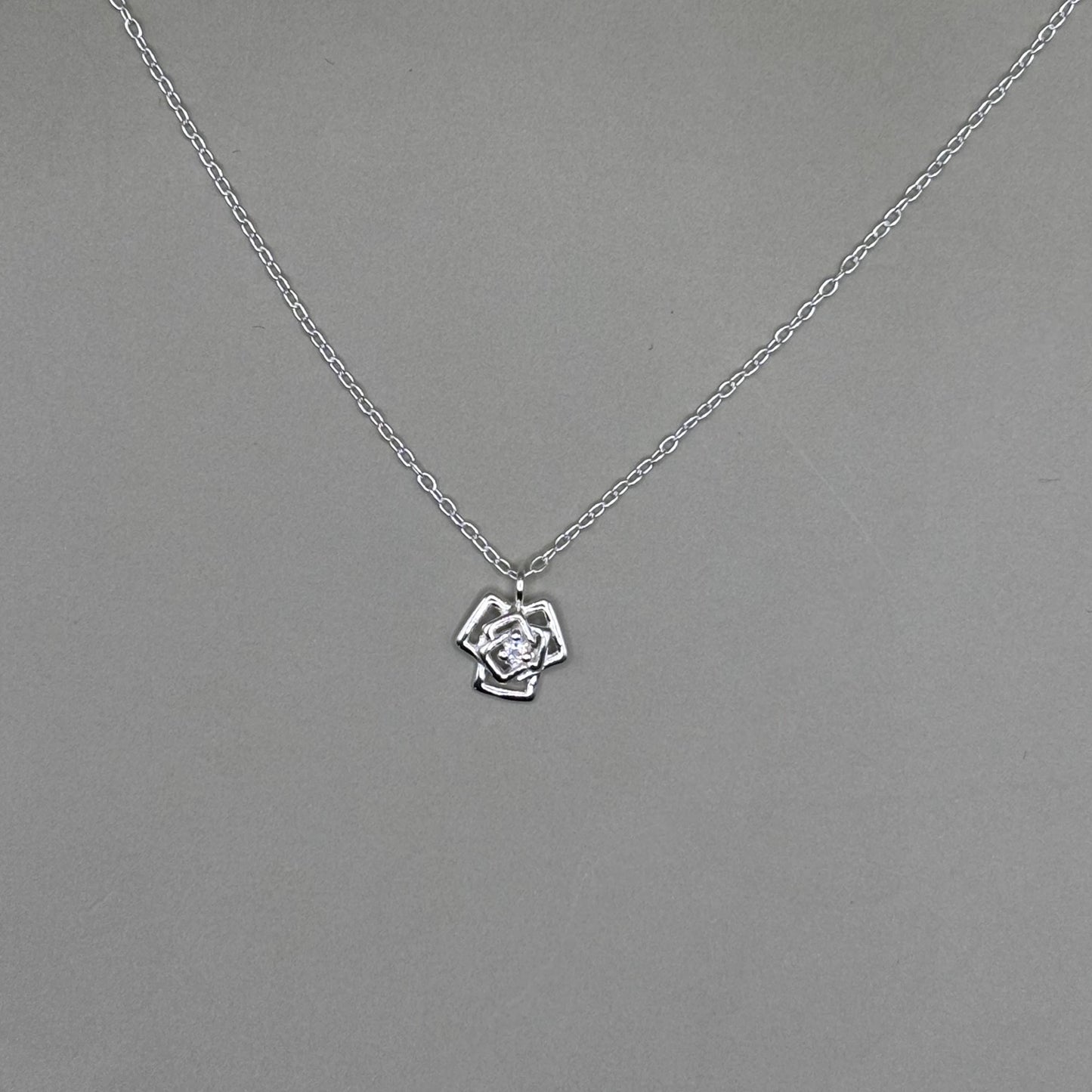 Dainty Silver Rose Necklace Diamond Jewellery Gift Present for Her Present for Girls Real Silver 925 Flower