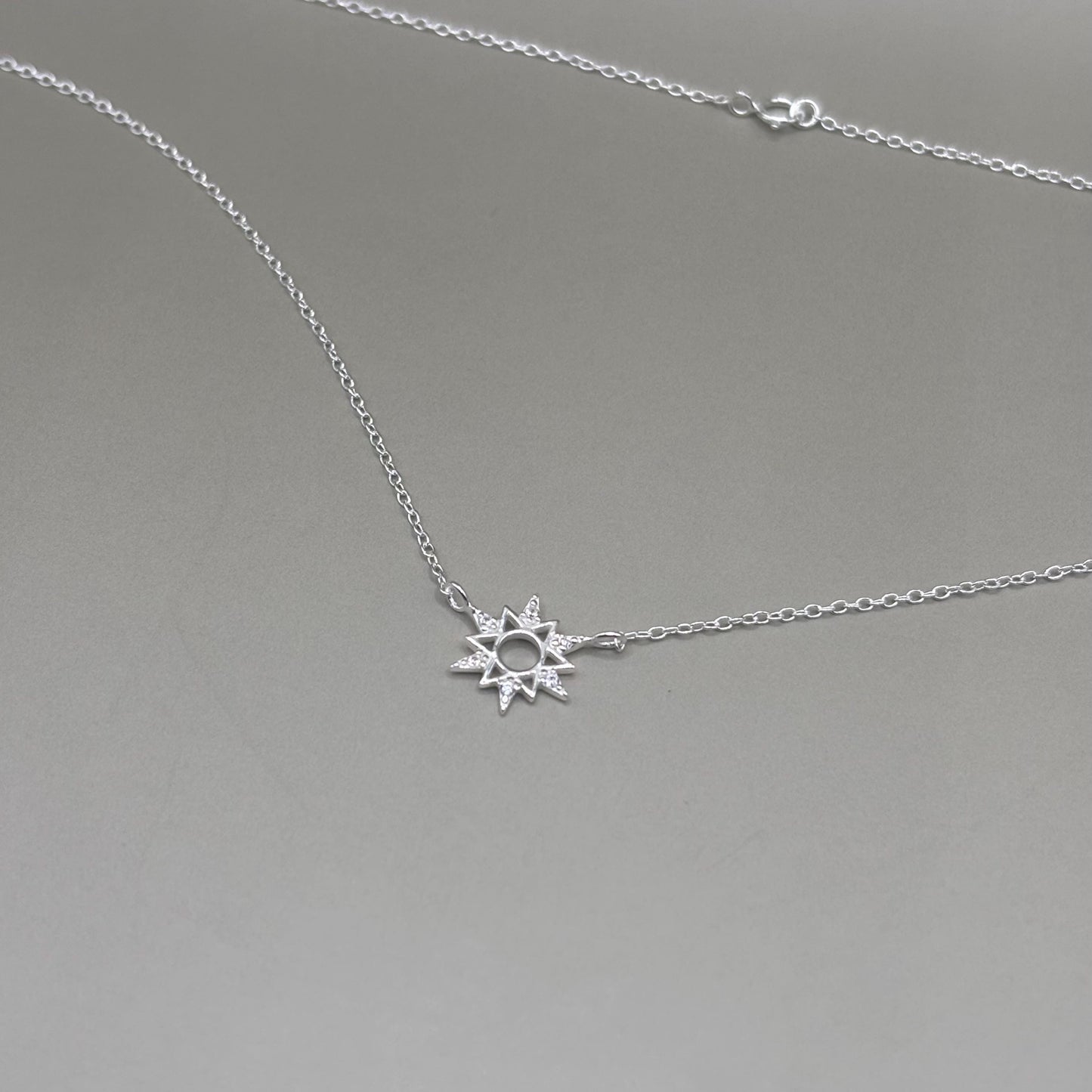 Dainty Silver Sun Necklace Diamond Jewellery Gift Present for Her Present for Girls Real Silver 925