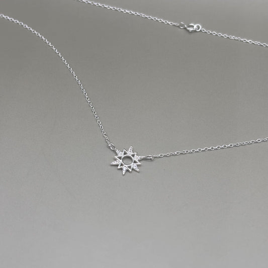 Dainty Silver Sun Necklace Diamond Jewellery Gift Present for Her Present for Girls Real Silver 925