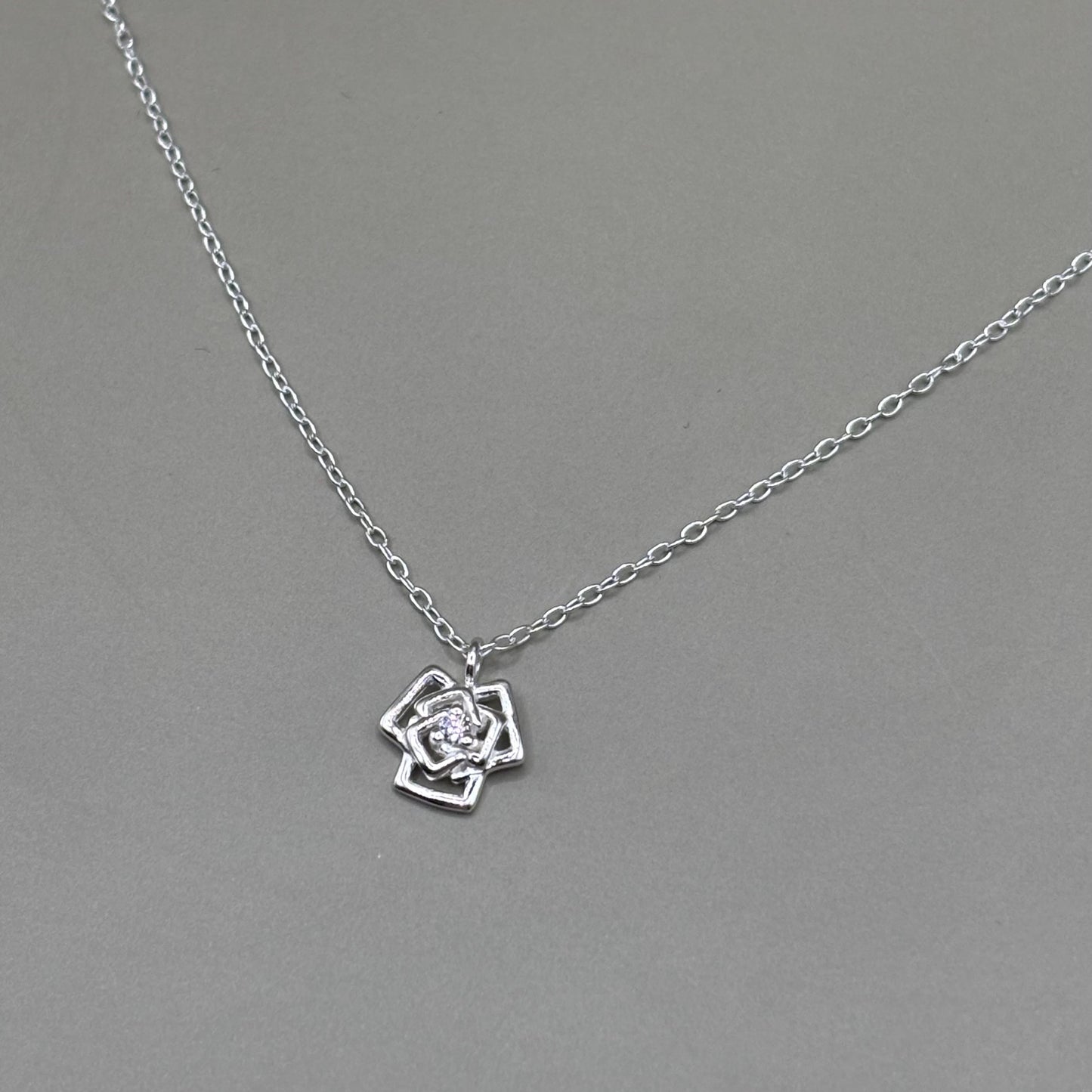 Dainty Silver Rose Necklace Diamond Jewellery Gift Present for Her Present for Girls Real Silver 925 Flower