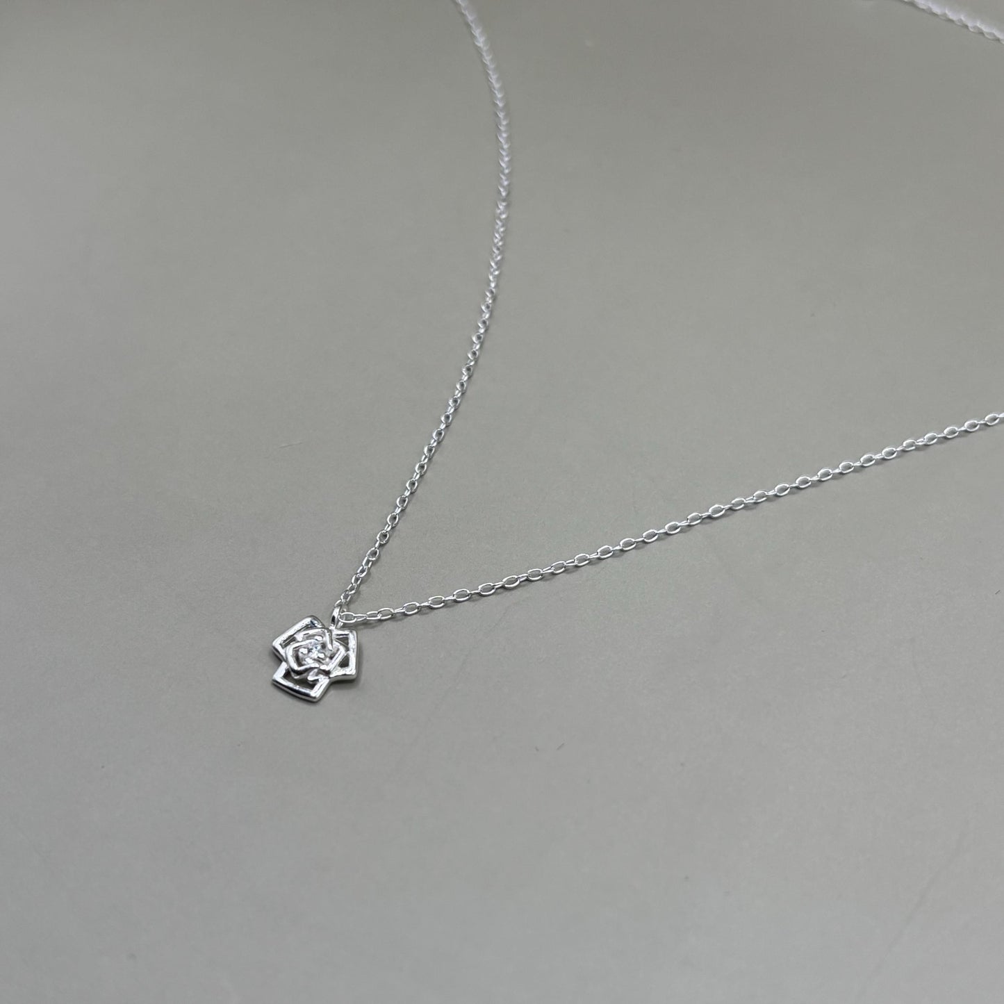 Dainty Silver Rose Necklace Diamond Jewellery Gift Present for Her Present for Girls Real Silver 925 Flower