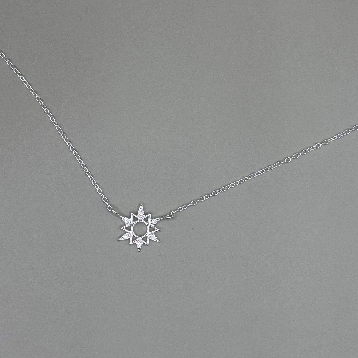 Dainty Silver Sun Necklace Diamond Jewellery Gift Present for Her Present for Girls Real Silver 925